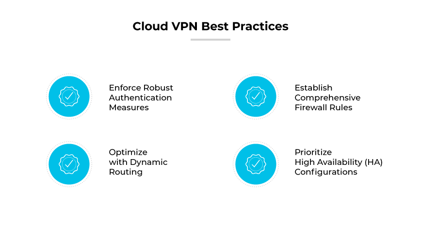 Cloud VPN best practices: authentication, firewall rules, dynamic routing, prioritize HA configurations Cloud VPN best practices: authentication, firewall rules, dynamic routing, prioritize HA configurations