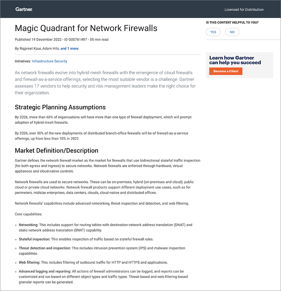 Report: Gartner® Magic Quadrant™ for Network Firewalls